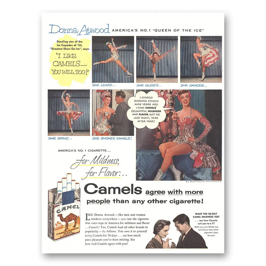 1954 Camel Cigarettes Donna Atwood Vintage Magazine Print Ad