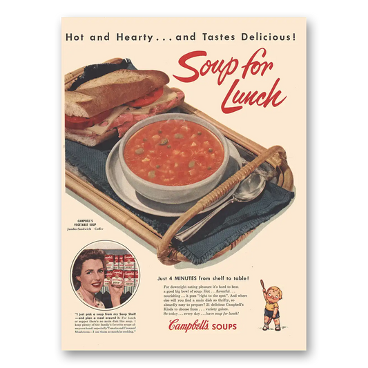 1954 Campbells Vegetable Soup Soup for Lunch Vintage Magazine Print Ad