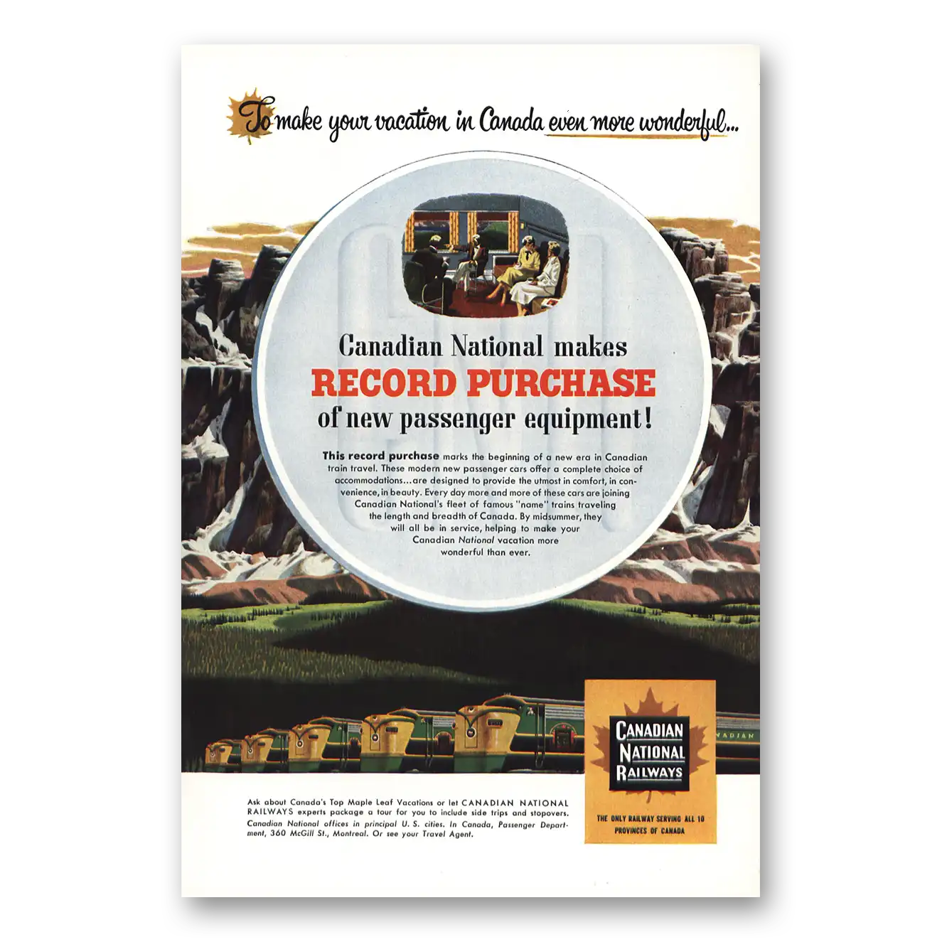 1954 Canadian National Railways Record Purchase Vintage Magazine Print Ad