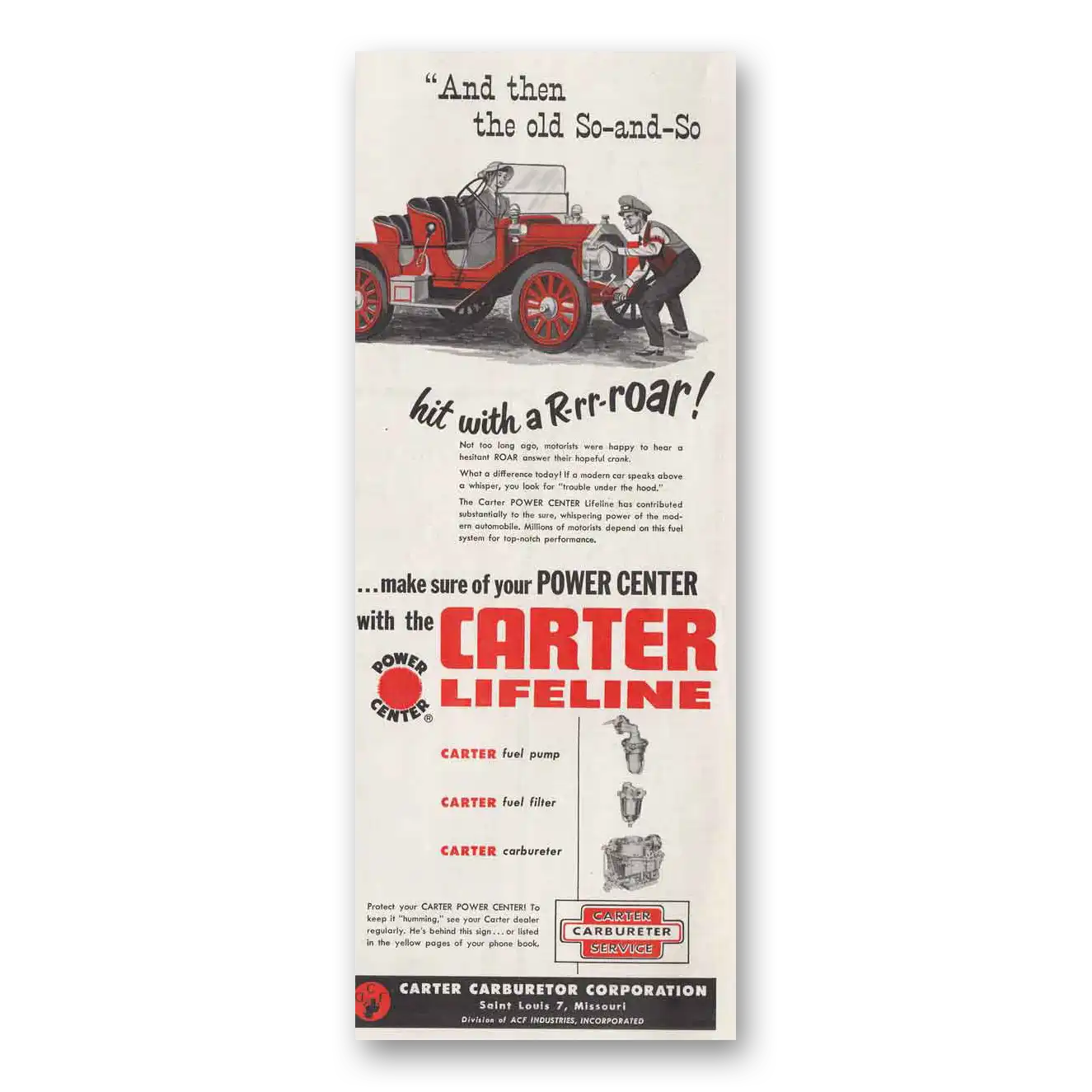 1954 Carter Carburetor Old So And So Vintage Magazine Print Ad