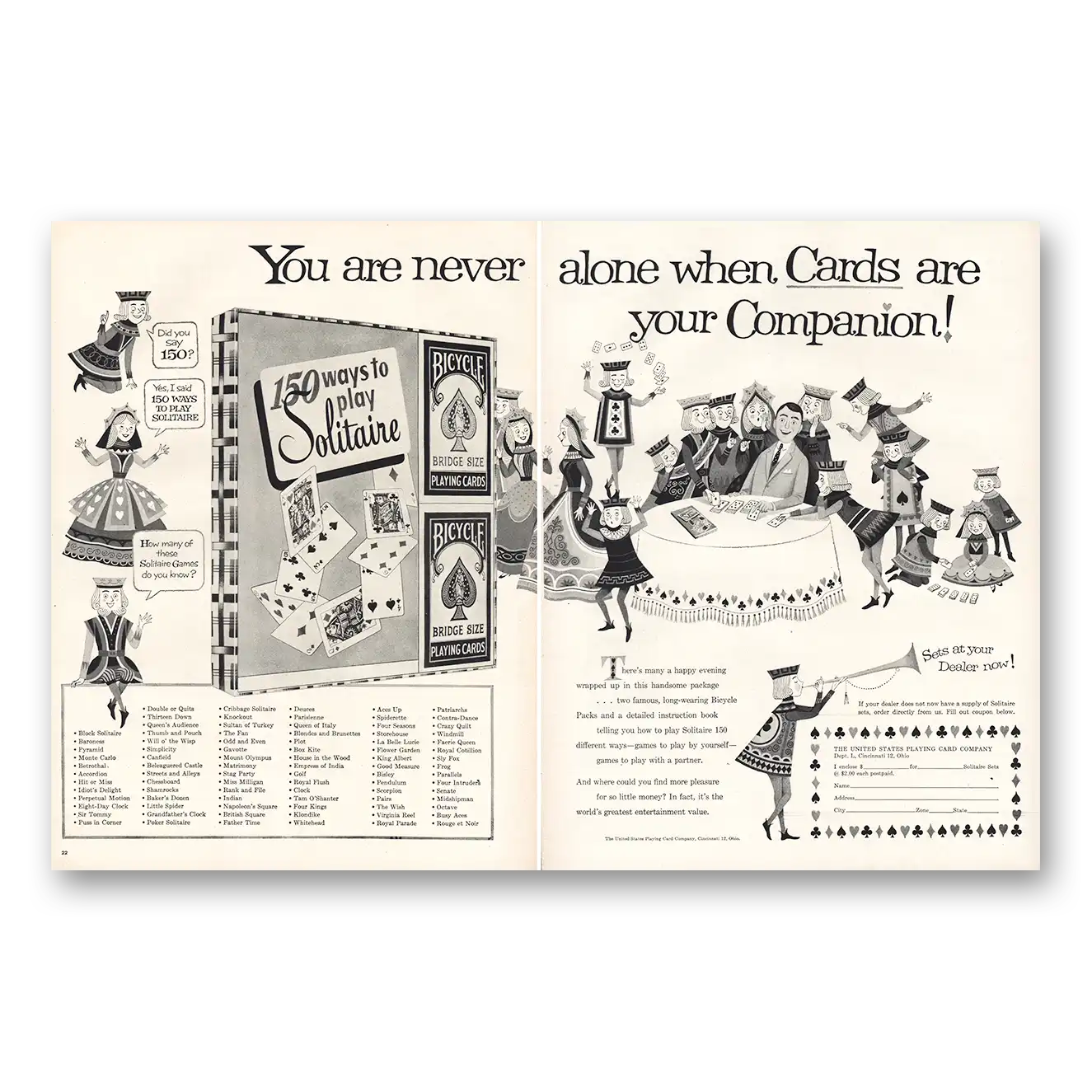 1954 United States Playing Card Cards Are Your Companion Vintage Magazine Print Ad