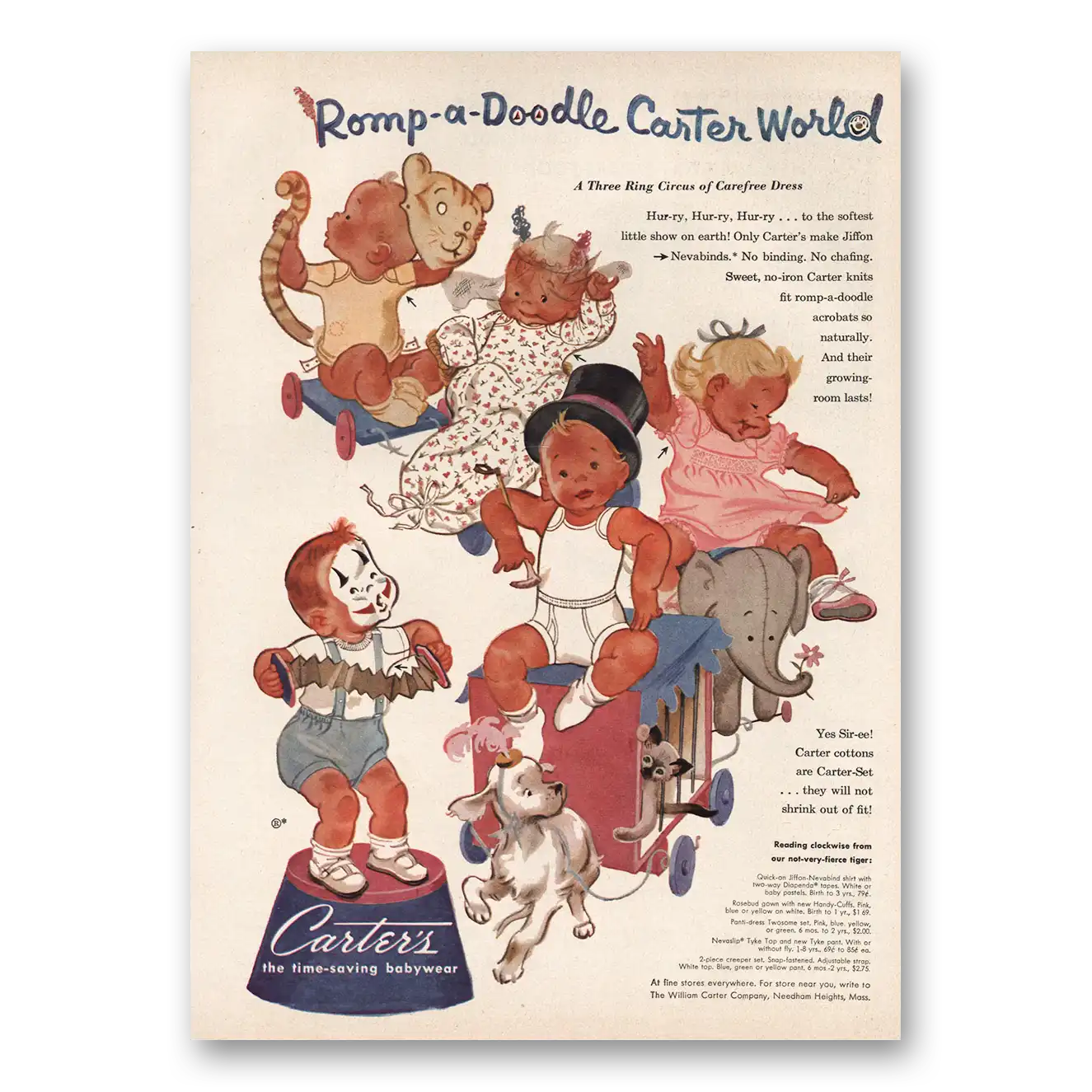 1954 Carters Clothing Romp a Doodle Vintage Magazine Print Ad