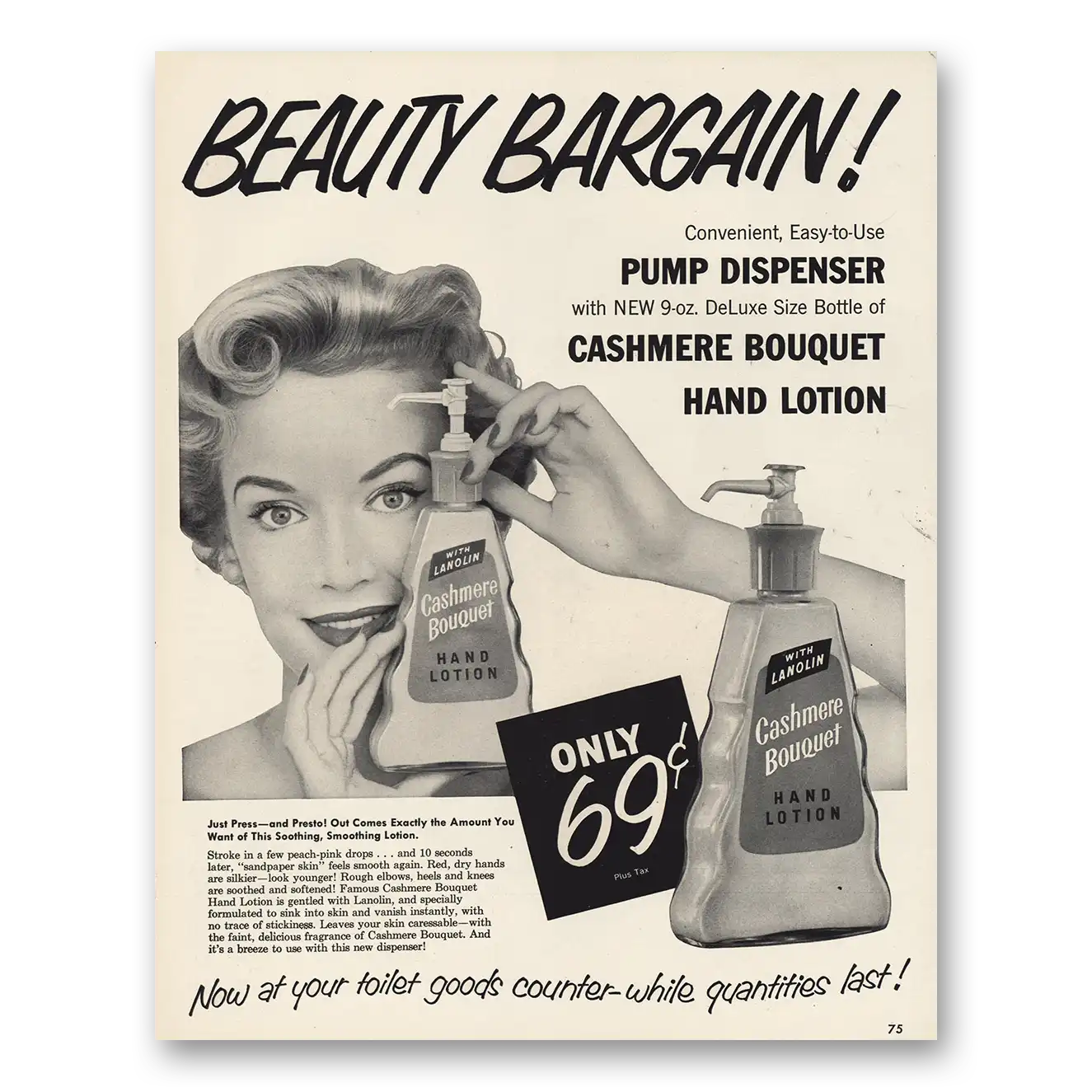 1954 Cashmere Beauty Bargain Vintage Magazine Print Ad