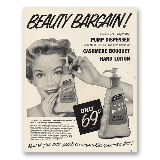 1954 Cashmere Beauty Bargain Vintage Magazine Print Ad