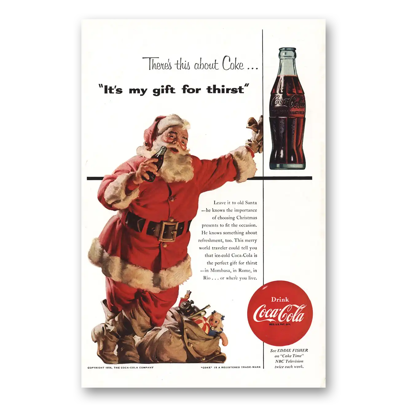 1954 Coca Cola Leave It To Old Santa Vintage Magazine Print Ad