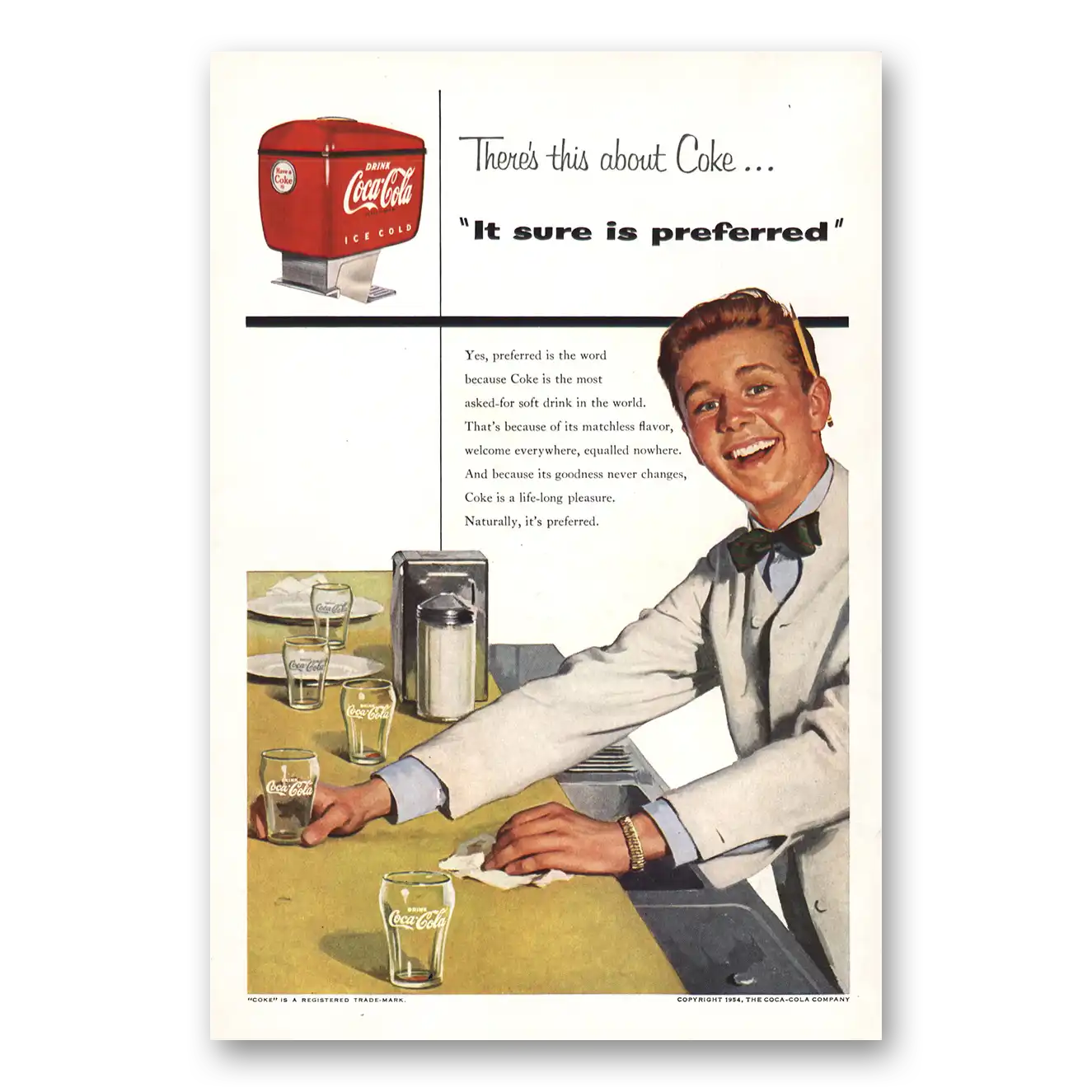 1954 Coca Cola Sure Is Preferred Vintage Magazine Print Ad