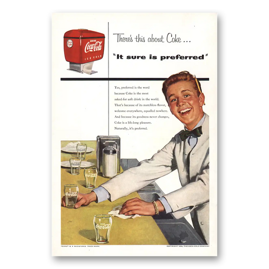 1954 Coca Cola Sure Is Preferred Vintage Magazine Print Ad