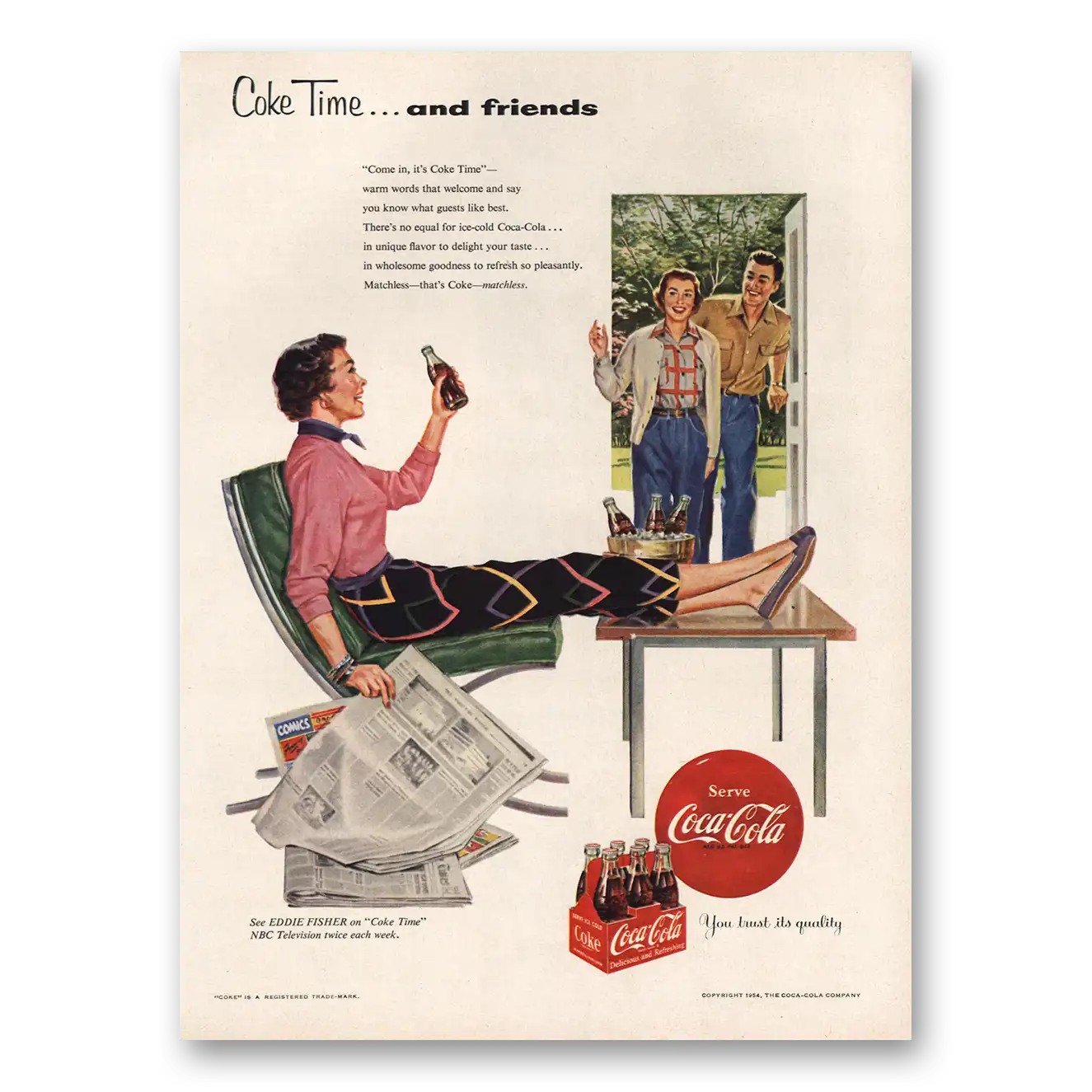 1954 Coca Cola Come In Its Coke Time Vintage Magazine Print Ad