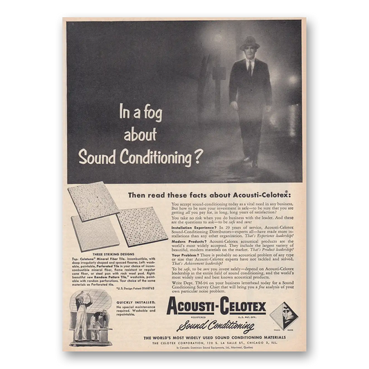 1954 Acousti Celotex Sound Conditioning Fog About Sound Conditioning Vintage Magazine Print Ad