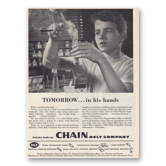 1954 Chain Belt Company Tomorrow In His Hands Vintage Magazine Print Ad