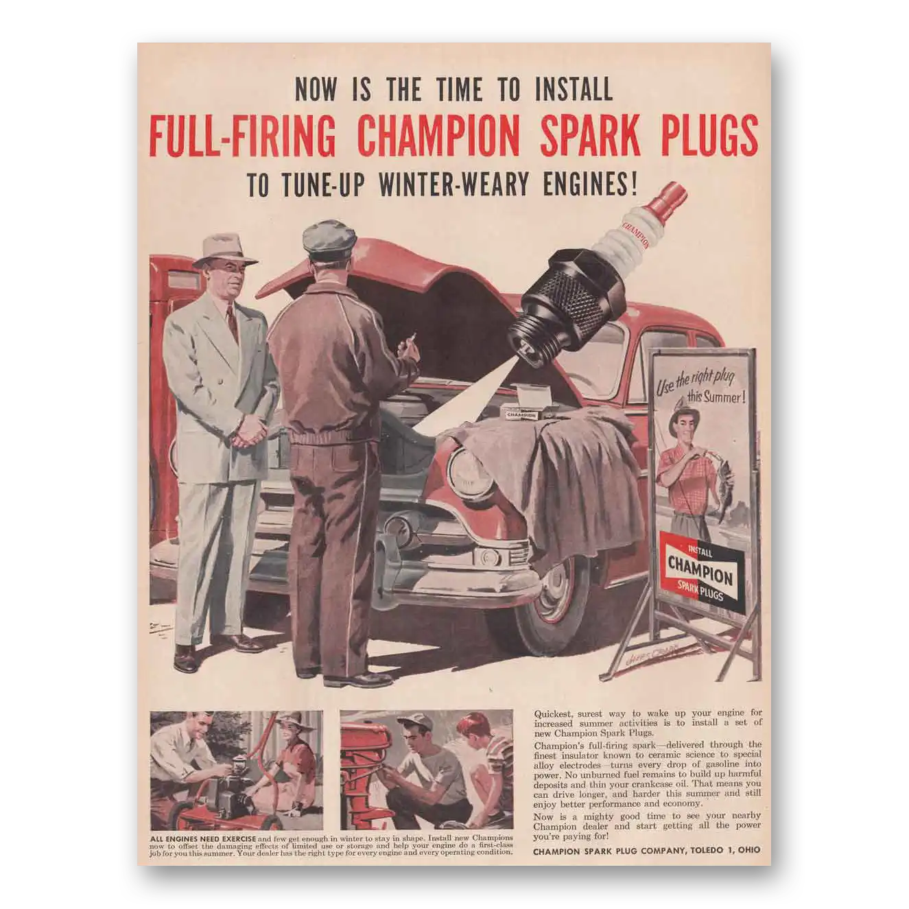 1954 Champion Spark Plugs Full Firing Vintage Magazine Print Ad