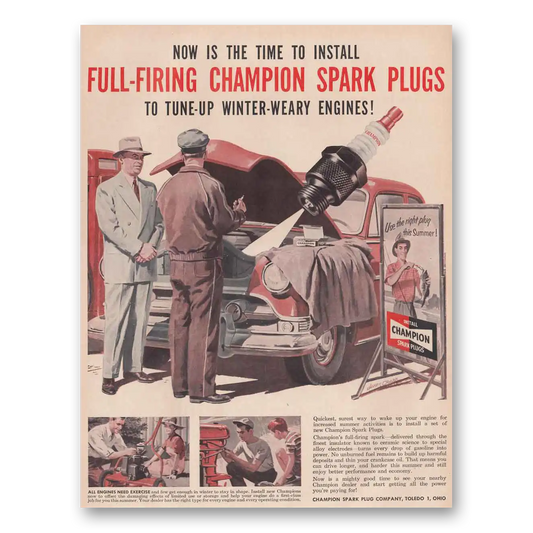 1954 Champion Spark Plugs Full Firing Vintage Magazine Print Ad