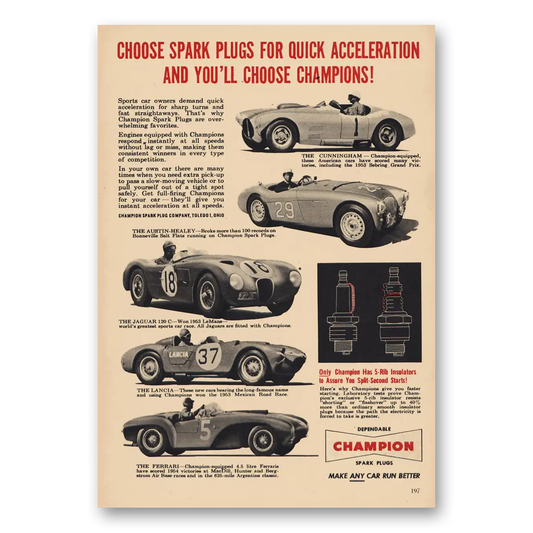 1954 Champion Spark Plugs Quick Acceleration Vintage Magazine Print Ad