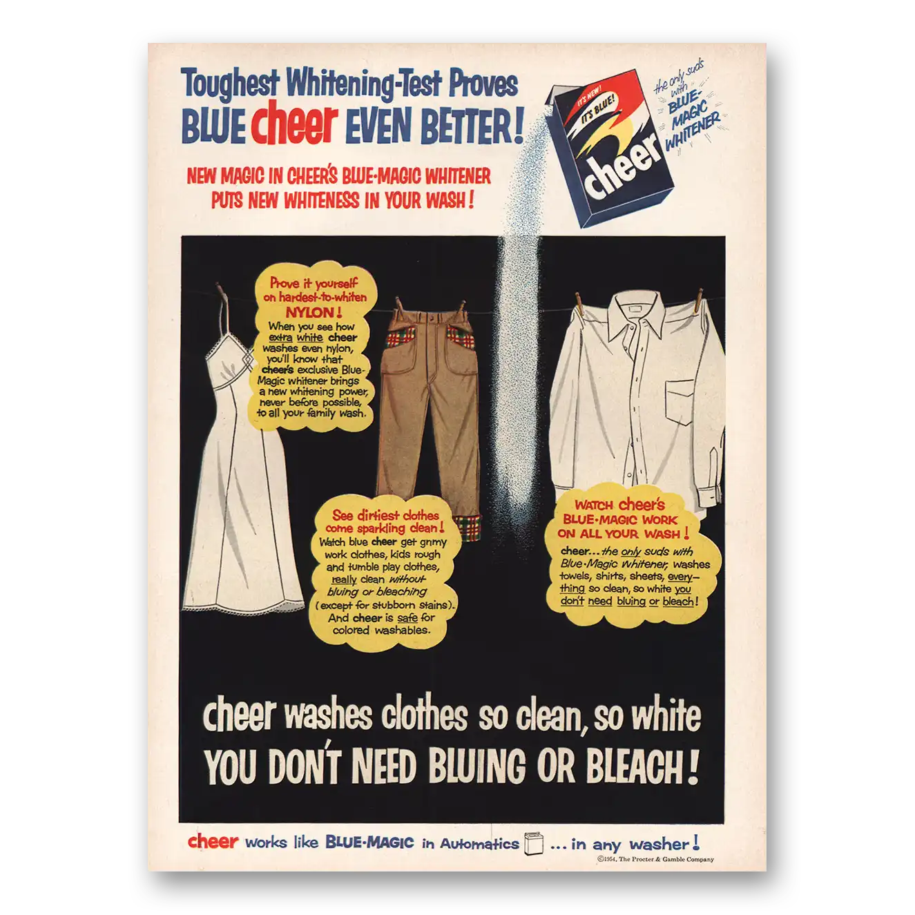 1954 Cheer Detergent Blue Cheer Even Better Vintage Magazine Print Ad