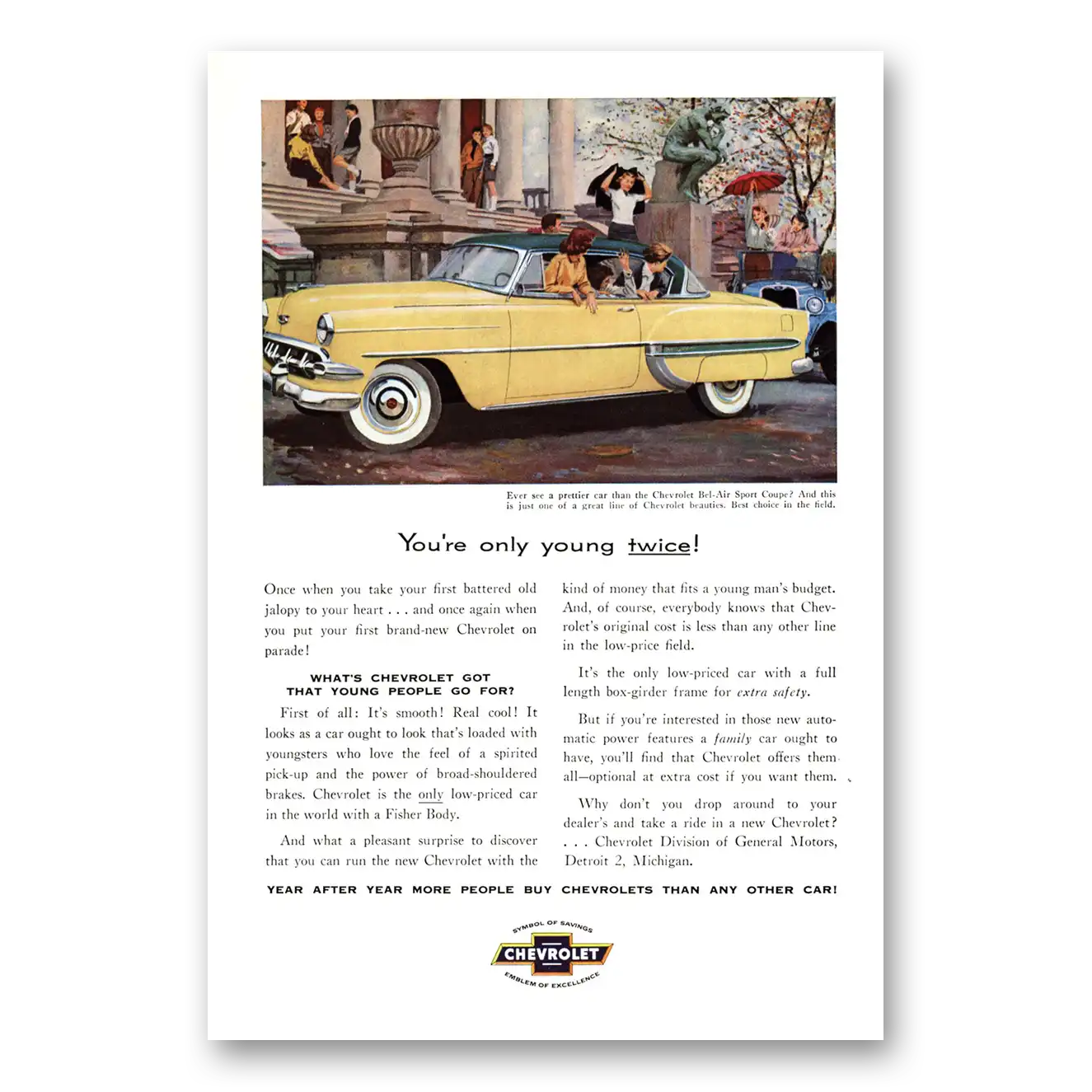 1954 Chevrolet Bel Air You're Only Young Vintage Magazine Print Ad