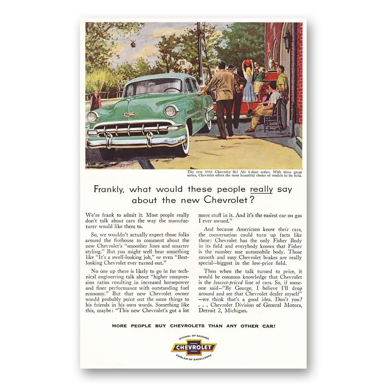 1954 Chevrolet Bel Air Frankly What Would These People Really Say Vintage Magazine Print Ad