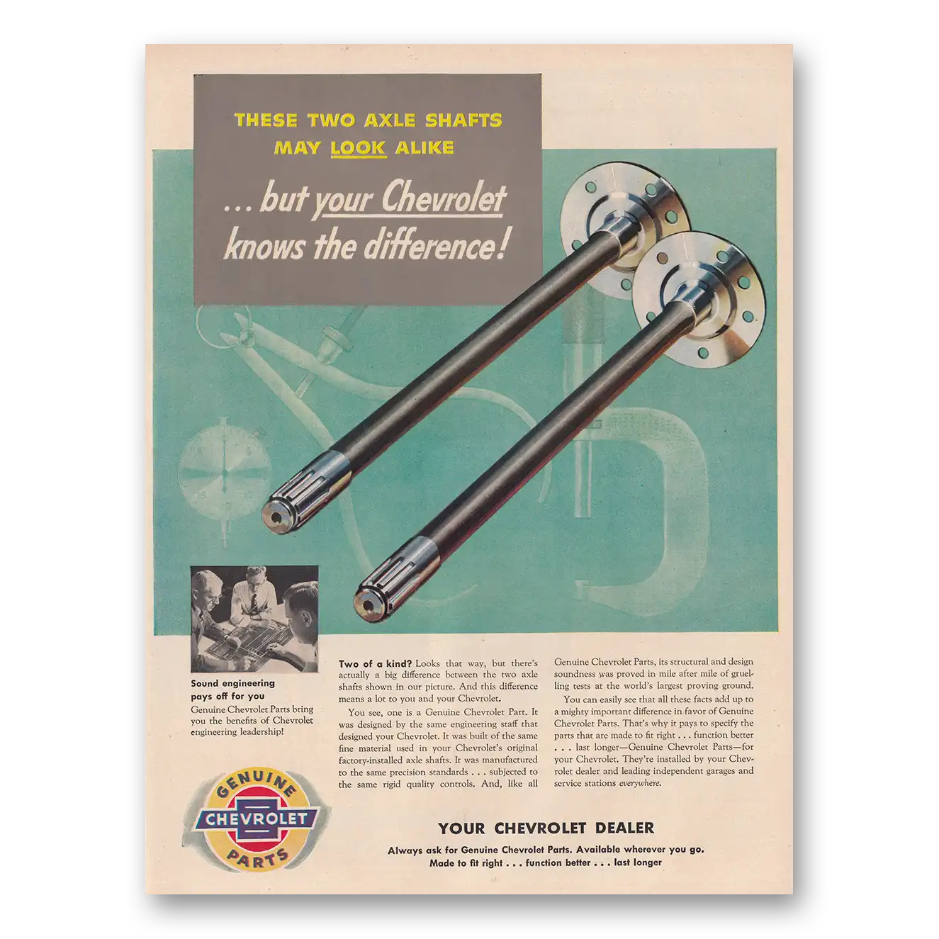 1954 Chevrolet Service Two Axle Shafts May Look Alike Vintage Magazine Print Ad