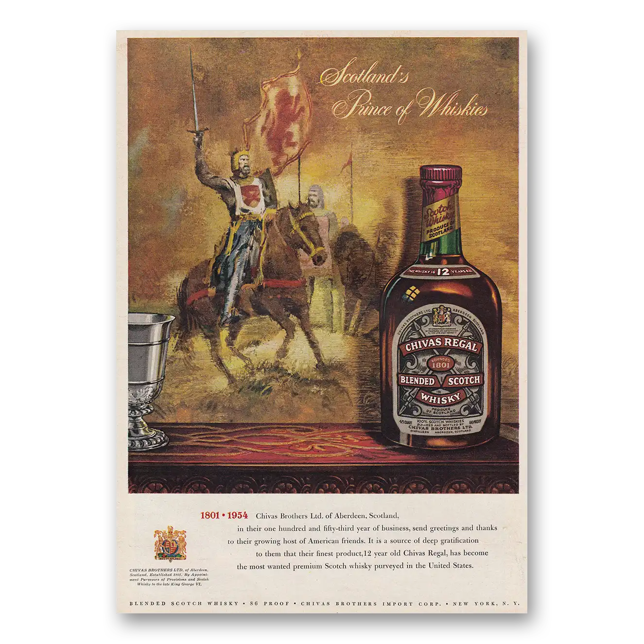 1954 Chivas Regal Scotlands Prince of Whiskies Vintage Magazine Print Ad