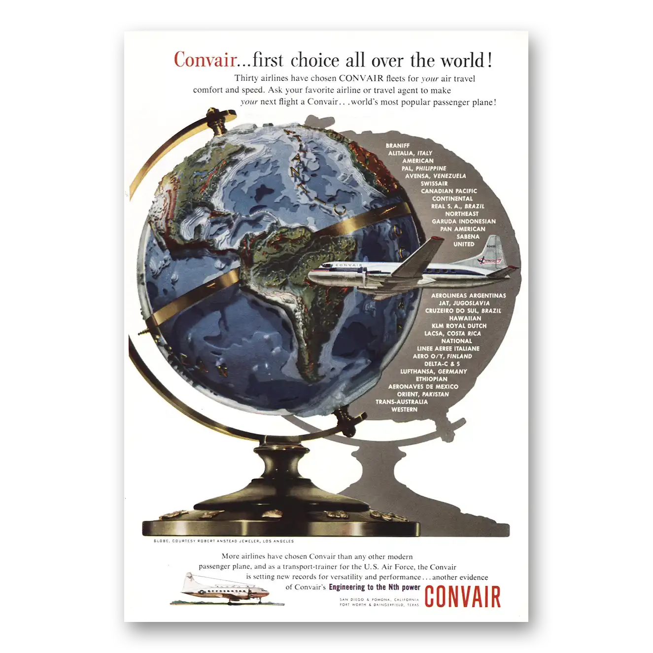 1954 Convair First Choice All Over the World Vintage Magazine Print Ad