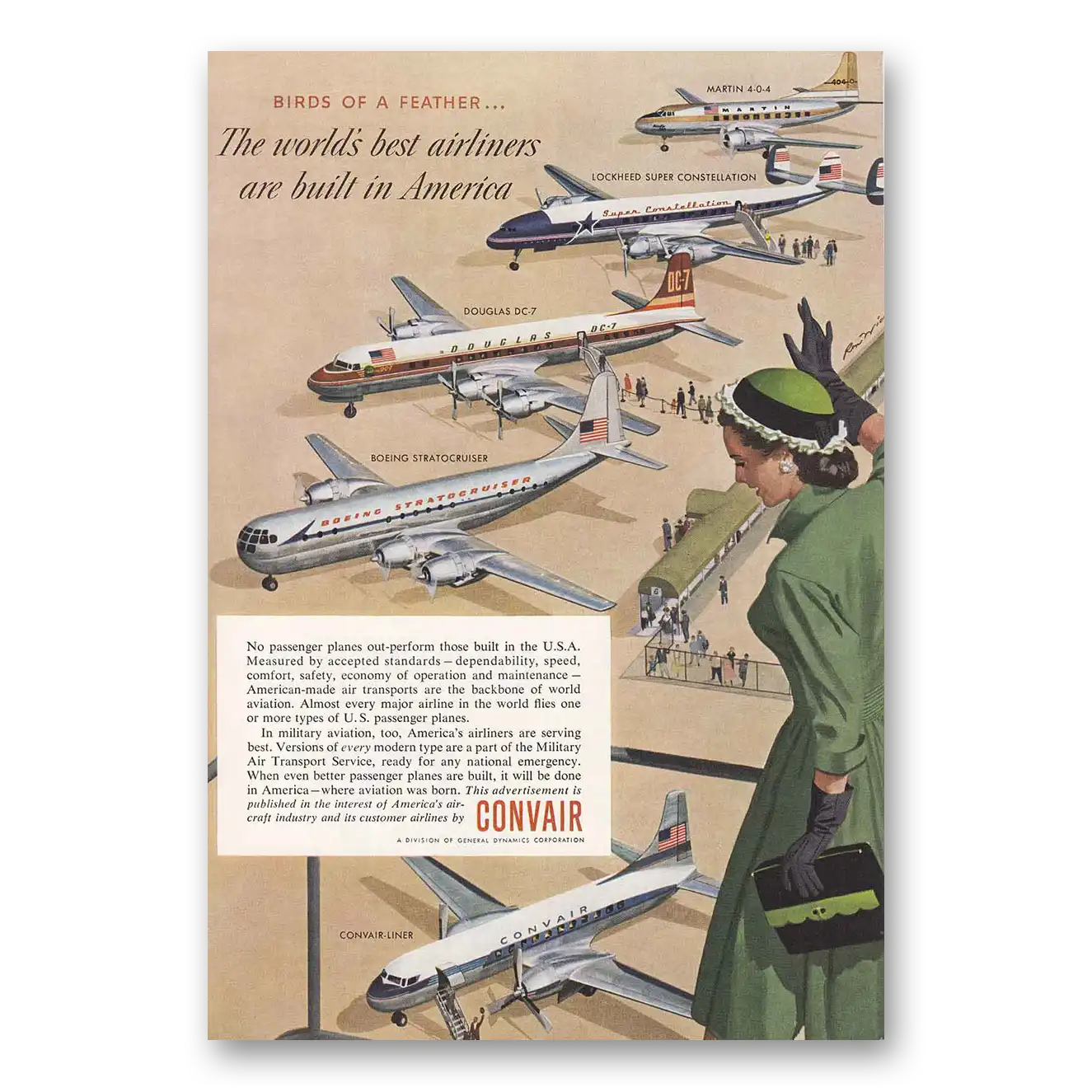 1954 Convair Birds of Feather Martin Lockheed, Douglas, Boeing Vintage Magazine Print Ad