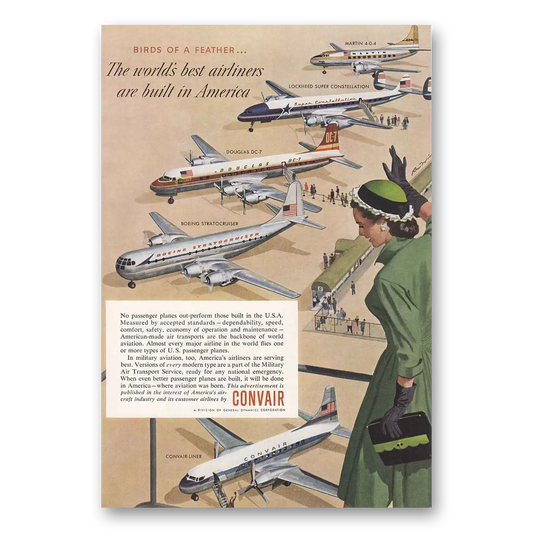 1954 Convair Birds of Feather Martin Lockheed, Douglas, Boeing Vintage Magazine Print Ad