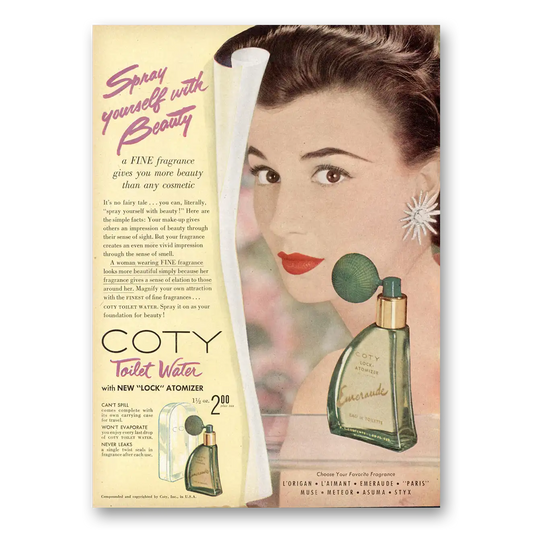 1954 Coty Perfume Toilet Water Spray Yourself with Beauty Vintage Magazine Print Ad