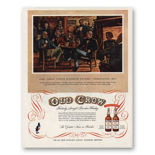 1954 Old Crow Whiskey Watkins Tavern Versailles KY Vintage Magazine Print Ad