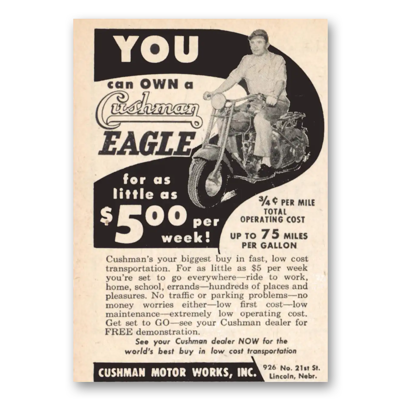 1954 Cushman Eagle You Can Own Vintage Magazine Print Ad