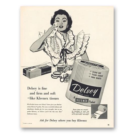 1954 Delsey Toilet Tissue Like Kleenex Vintage Magazine Print Ad