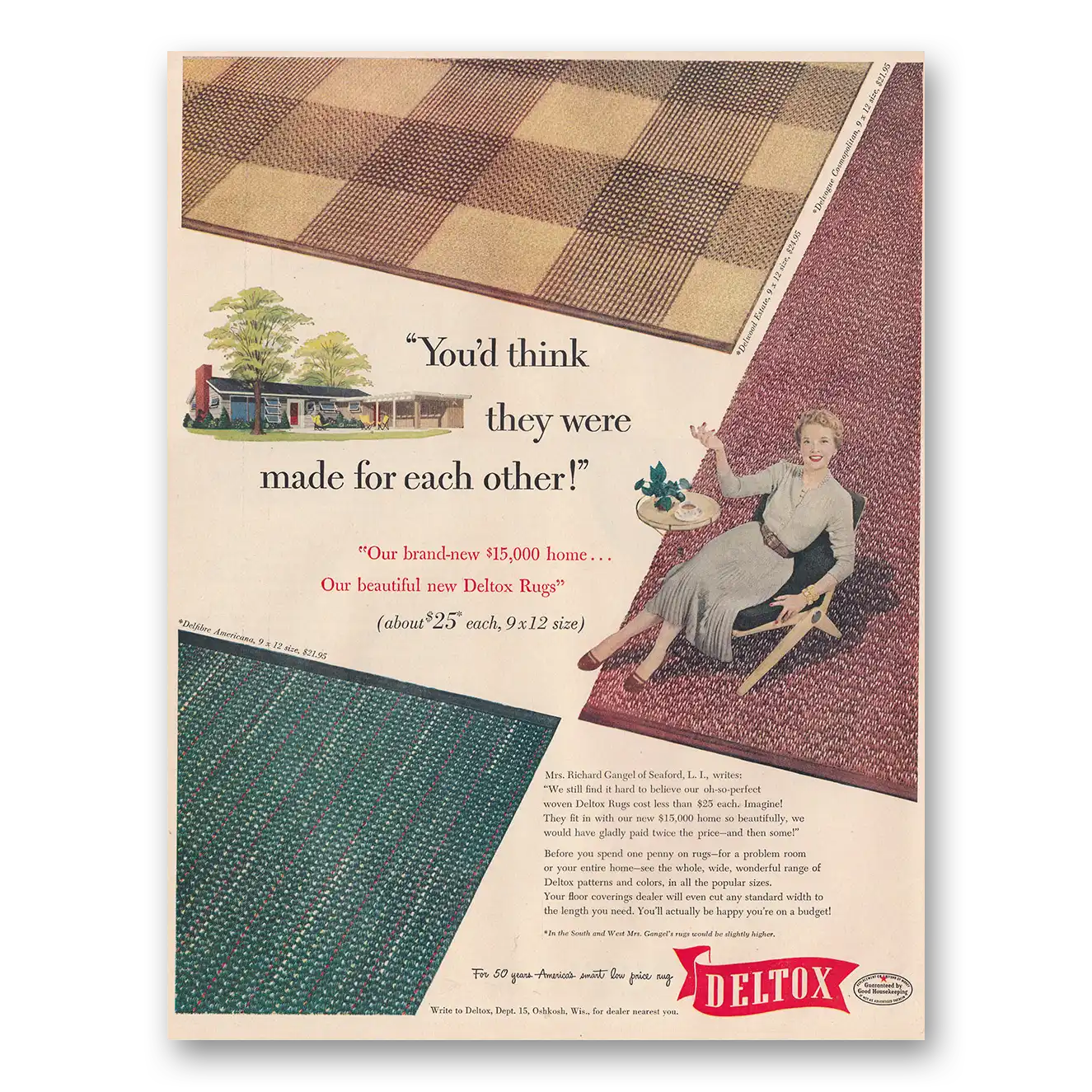 1954 Deltox Rugs They Were Made For Each Other Vintage Magazine Print Ad