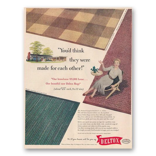 1954 Deltox Rugs They Were Made For Each Other Vintage Magazine Print Ad