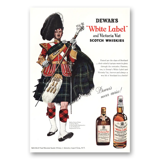 1954 Dewars White Label Scotch Whiskies Vintage Magazine Print Ad
