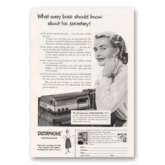 1954 Dictaphone What Every Boss Should Know Secretary Vintage Magazine Print Ad