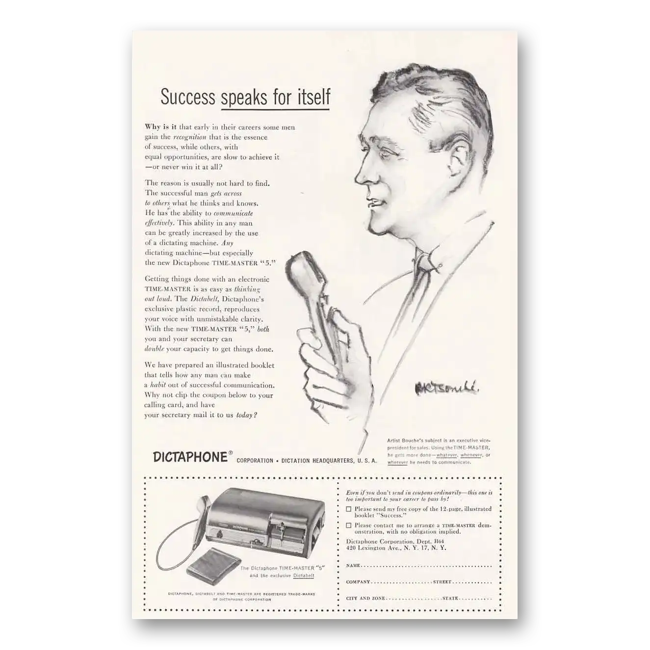 1954 Dictaphone Artist Bouche Vintage Magazine Print Ad