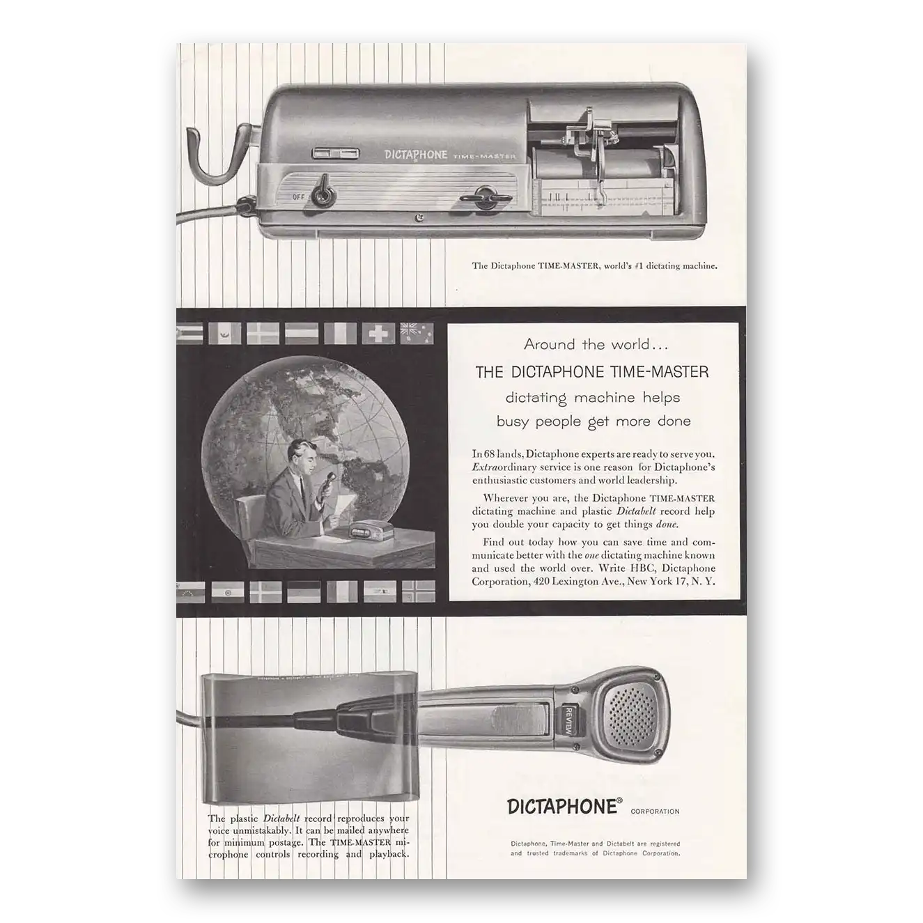 1954 Dictaphone Around the World Vintage Magazine Print Ad