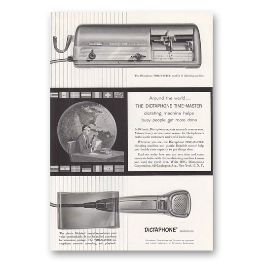 1954 Dictaphone Around the World Vintage Magazine Print Ad