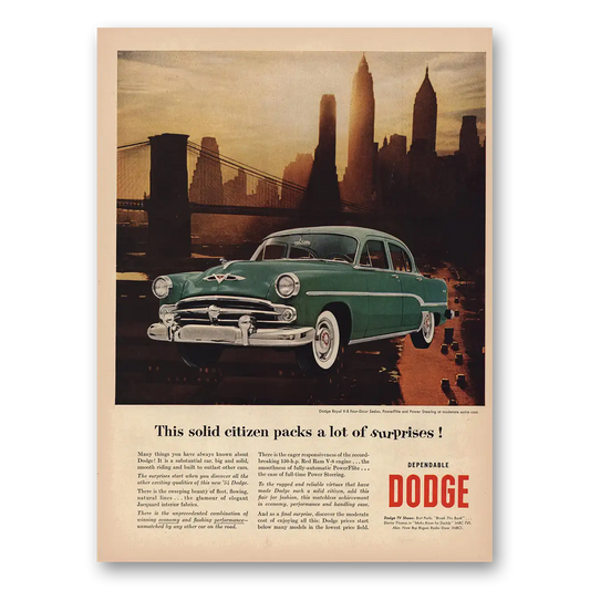 1954 Dodge Royal Sedan Solid Citizen Packs a Lot of Surprises Vintage Magazine Print Ad