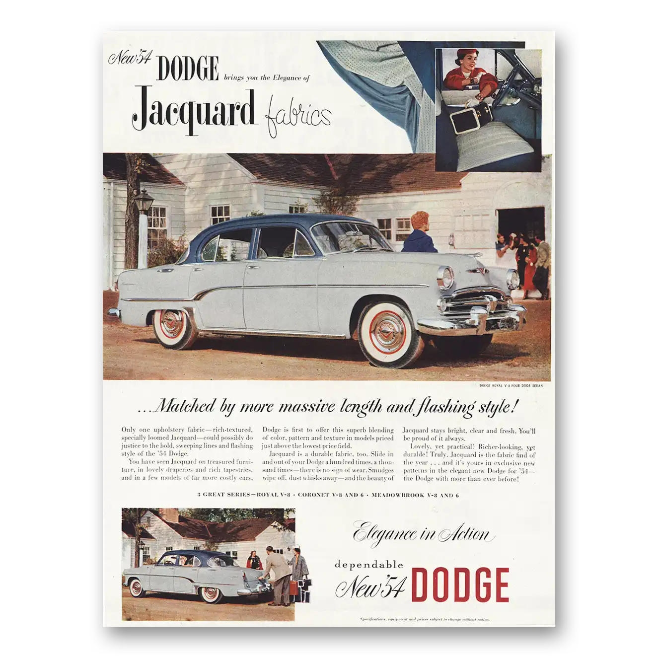 1954 Dodge Royal Jacquard Fabrics Vintage Magazine Print Ad