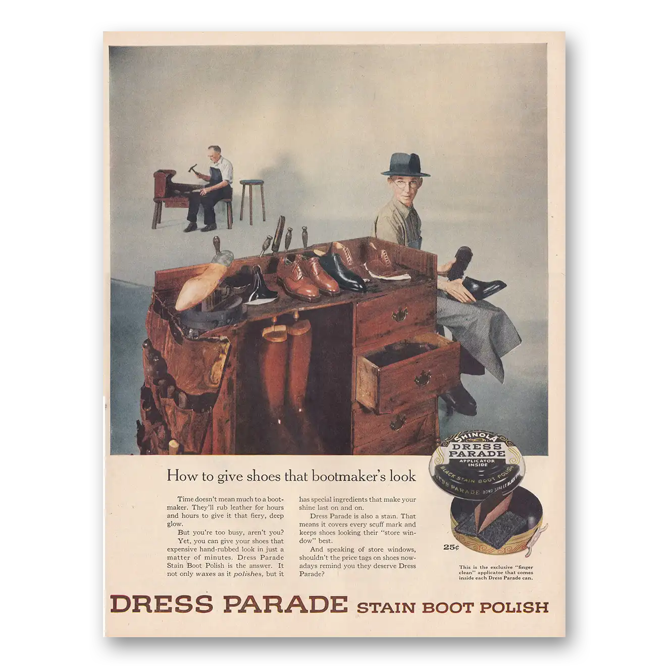 1954 Dress Parade Stain Boot Polish Bootmakers Look Vintage Magazine Print Ad