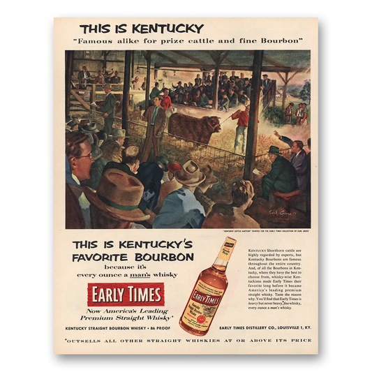 1954 Early Times Whisky Kentucky Cattle Auction Vintage Magazine Print Ad