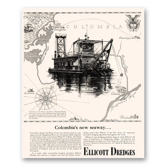 1954 Ellicott Dredges Colombias New Seaway Vintage Magazine Print Ad