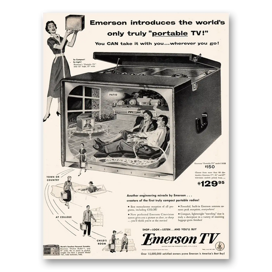 1954 Emerson Television Only Truly Portable TV Vintage Magazine Print Ad