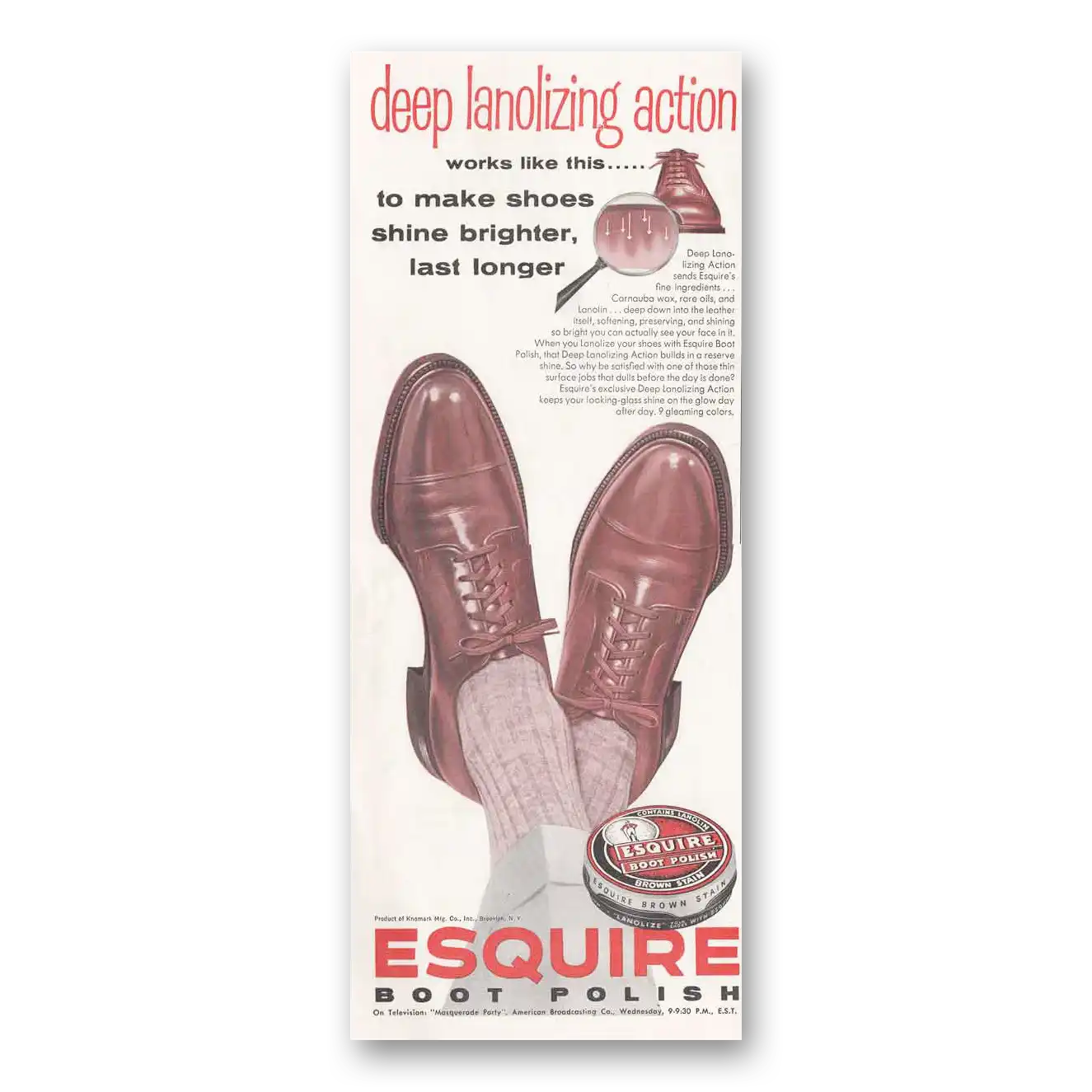 1954 Esquire Boot Polish Deep Lanolizing Action Vintage Magazine Print Ad