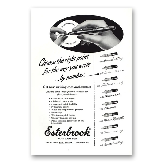 1954 Esterbrook Fountain Pen Right Point By Number Vintage Magazine Print Ad