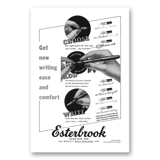 1954 Esterbrook Fountain Pen Get Writing Ease and Comfort Vintage Magazine Print Ad