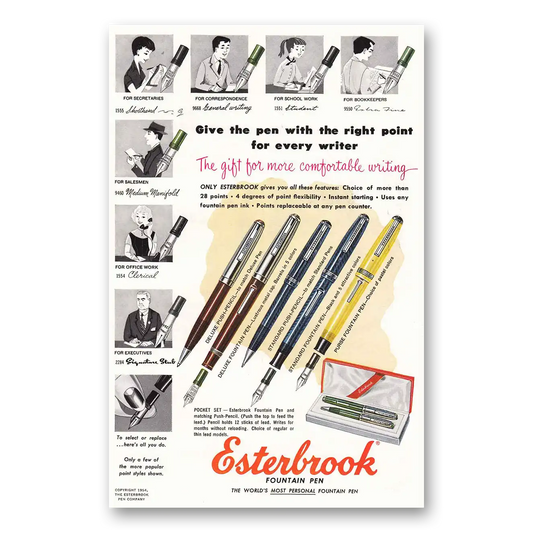 1954 Esterbrook Fountain Pen Right Point for Every Writer Vintage Magazine Print Ad