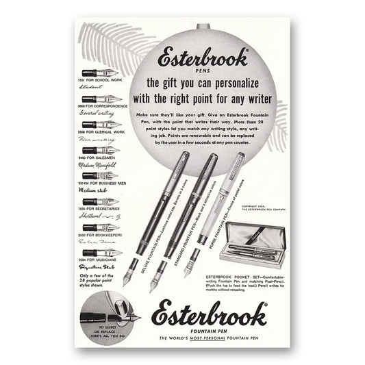 1954 Esterbrook Fountain Pen Pens Ornament Vintage Magazine Print Ad