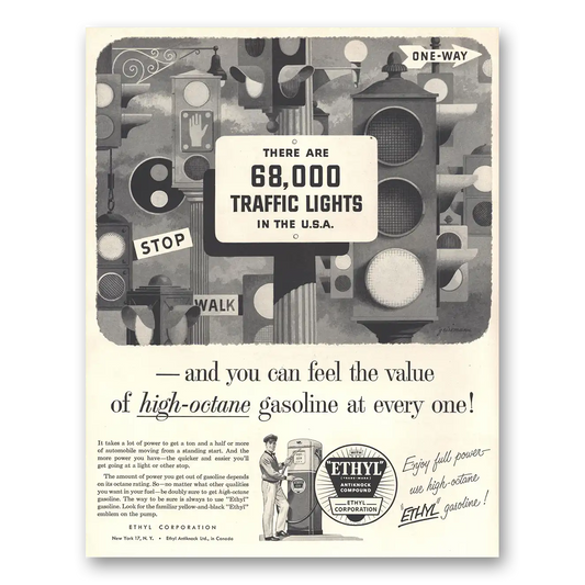 1954 Ethyl Gasoline Traffic Lights In the USA Vintage Magazine Print Ad