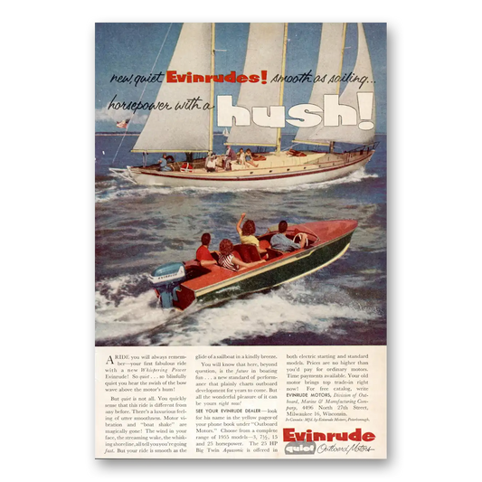 1954 Evinrude Smooth as Sailing Hush Vintage Magazine Print Ad