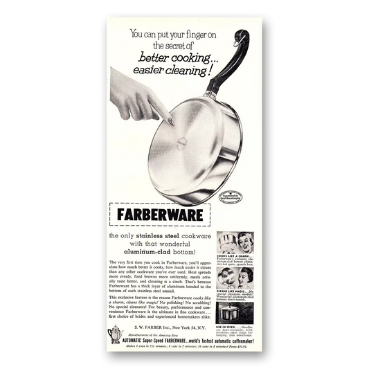 1954 Farberware Better Cooking Easier Cleaning Vintage Magazine Print Ad